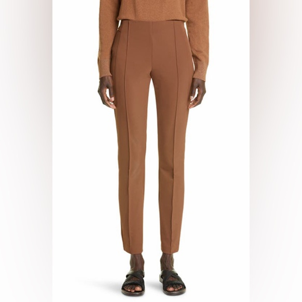 Chocolate Brown Skinny Trousers Crease Front Fitted Straight Leg Dress Pant Slim - Picture 16 of 17